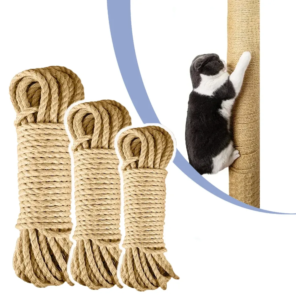 Natural Sisal Rope - 3 Strand Twisted, 1/4 Inch X 300 Feet For Cat Scratching Posts & DIY Pet Projects