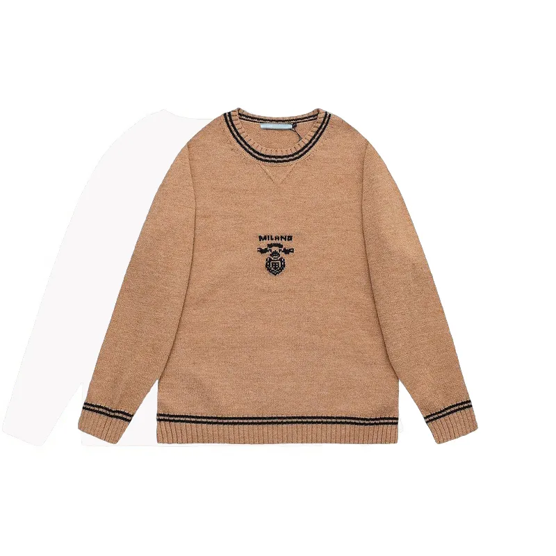 Italy Letter Crew Neck Woolen Sweater Casual Knit Jumper for Men Women