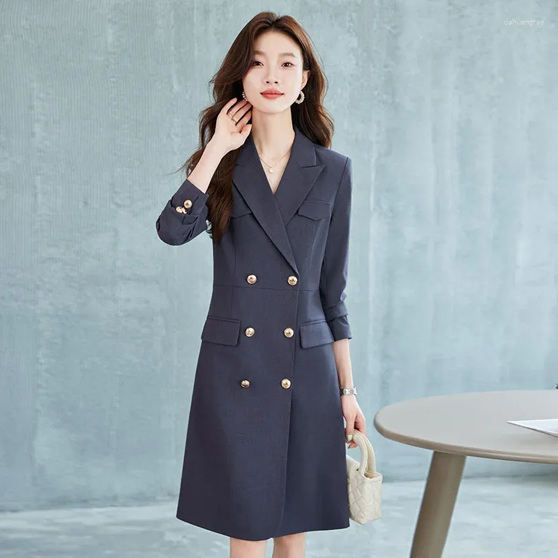 chinese dress ladies Long Sleeve Double Breasted Maxi Coat Dress | Gown