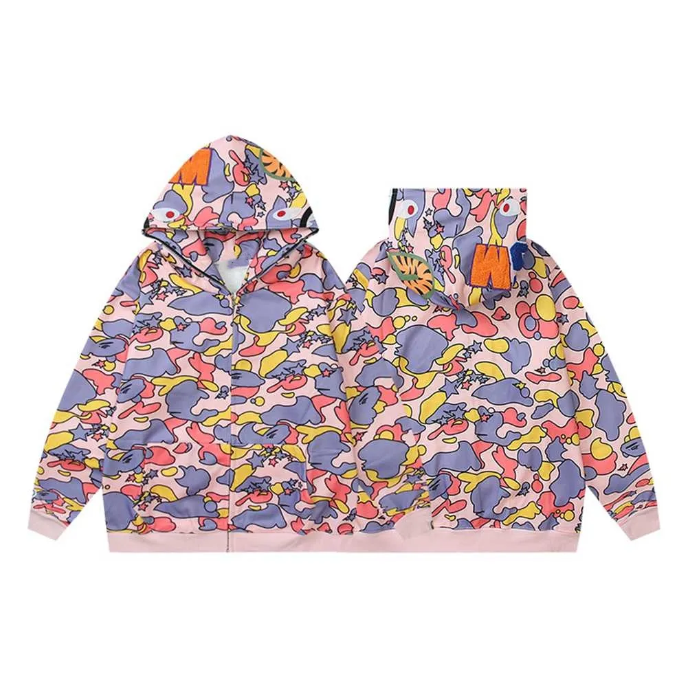 Mens Full Zip Hoodie with Monkey Head Print - Streetwear