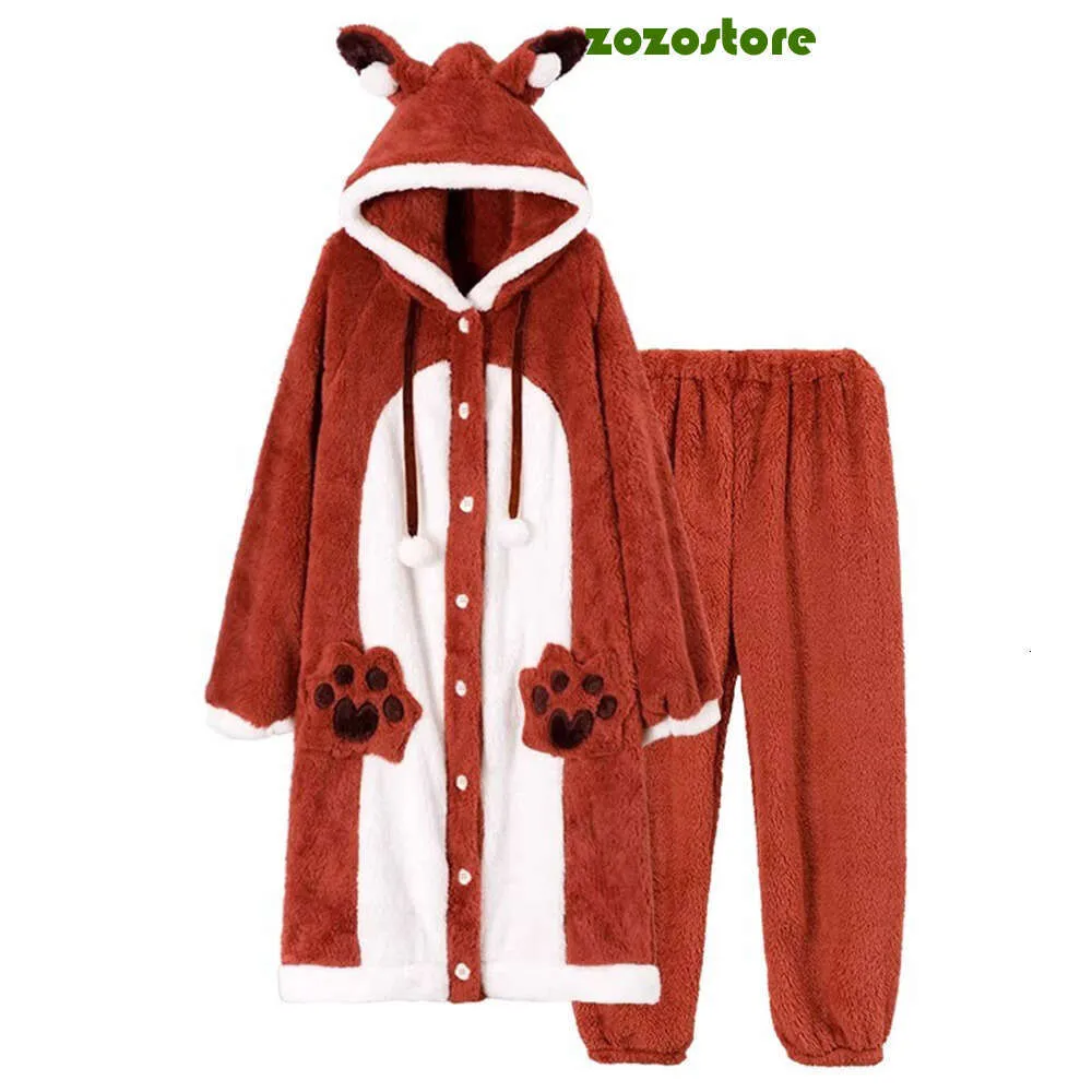 Cozy Red Fox Flannel Hooded Robe And Fleece Pajama Pants Set Thick Warm Winter Nightdress With Long Sleeves And Pajamas From Zozostore 38.76 DHgate.Com Better Than Old Navy