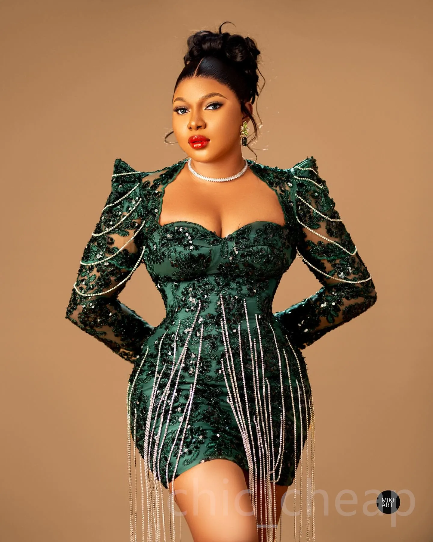 chinese dress ladies Dark Green Beaded Sequins Bodycon Homecoming Dress – FancyVestido main image 1