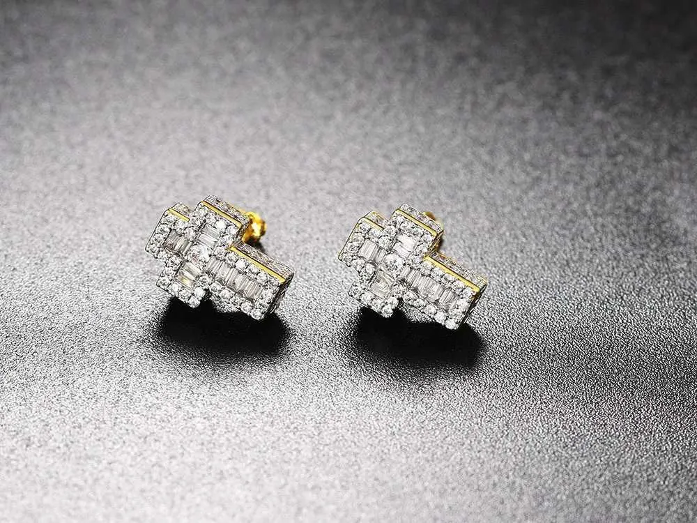 Orecchini croce punk di lusso zirconia oro uomo donna_voghion.com