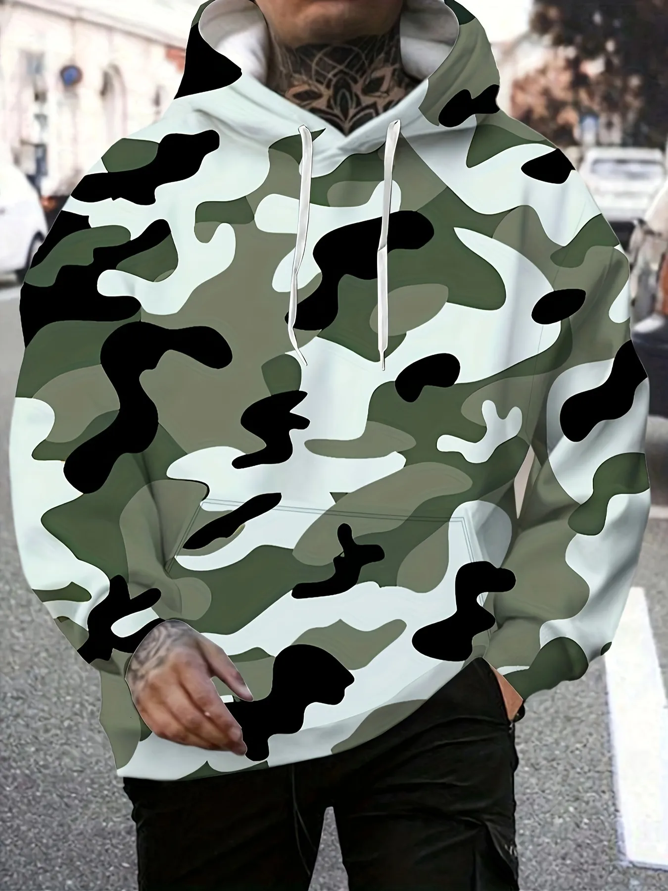 Camouflage Hoodie For Men Casual Comfy Hooded Sweatshirt, Long