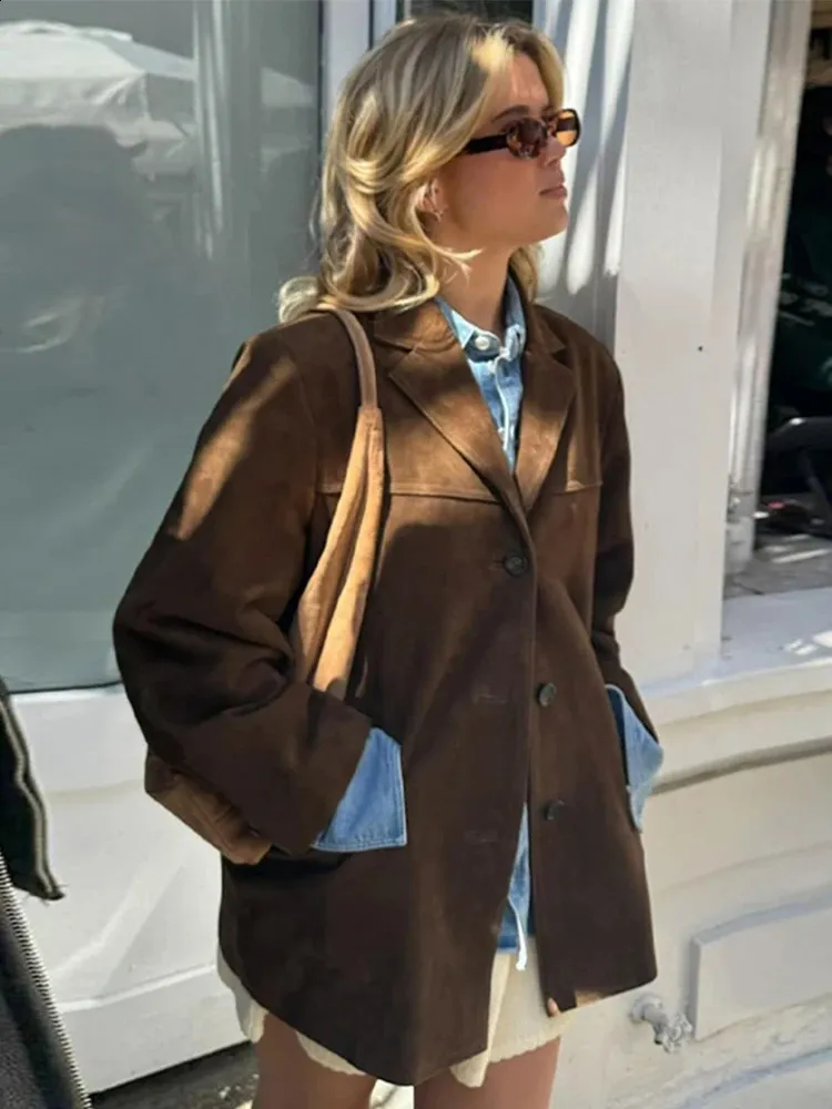 Save Big on Bulk Brown Suede Jacket Women Brown Suede Jacket Womens: Autumn  Lapel Button Down Coat With Pockets, Ladies Autumn Jackets For Chic Street 