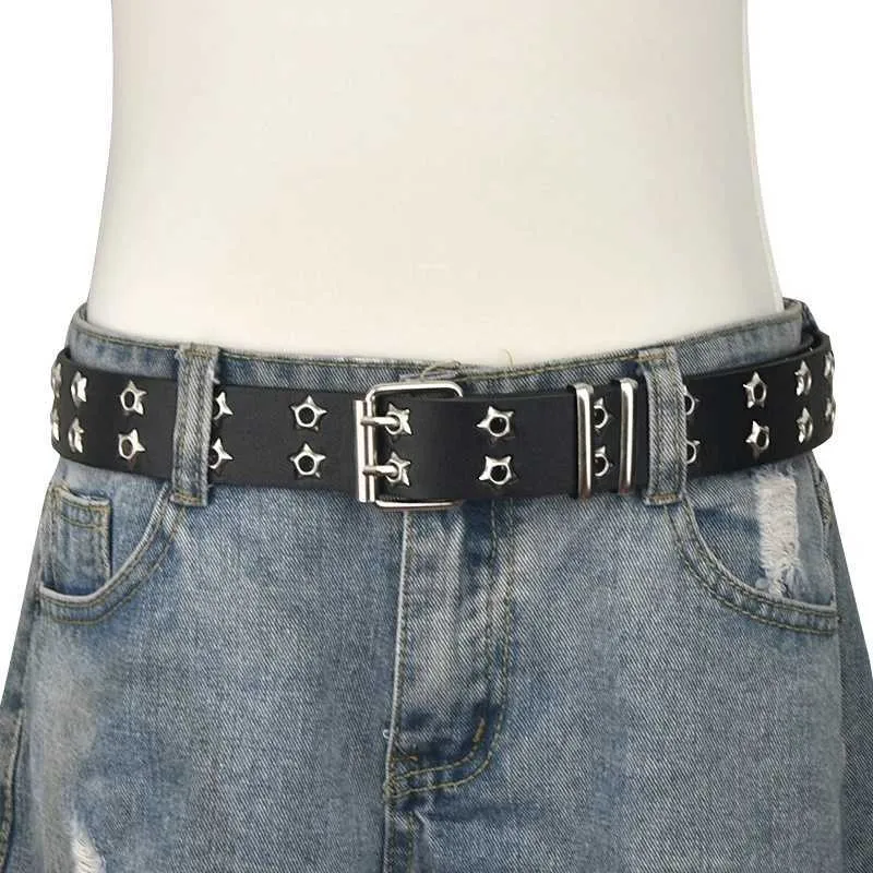 【suzen】Vika y2k Big Point Belt Punk Belts Y2K Womens Star Eye Rivet Belt: Double Row Hole