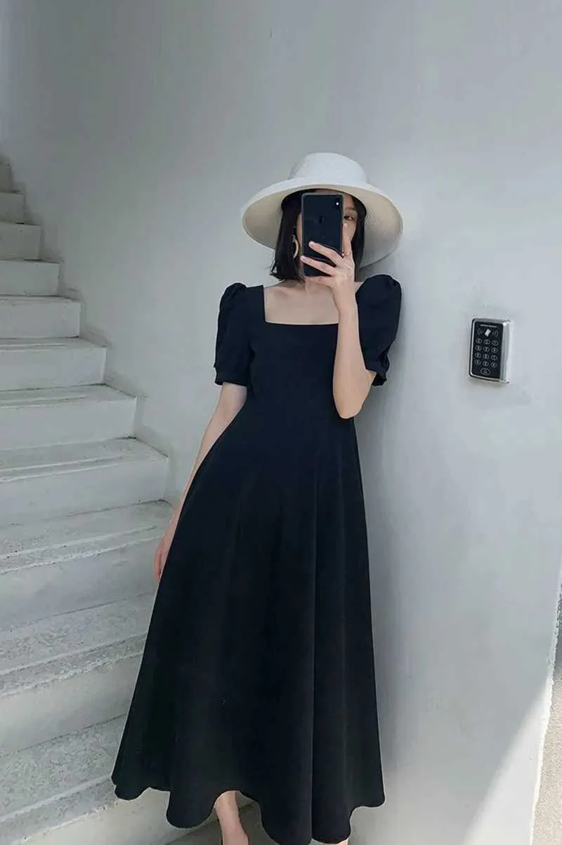 DHgate.com:Elegant Black Long Dress with Square Collar and