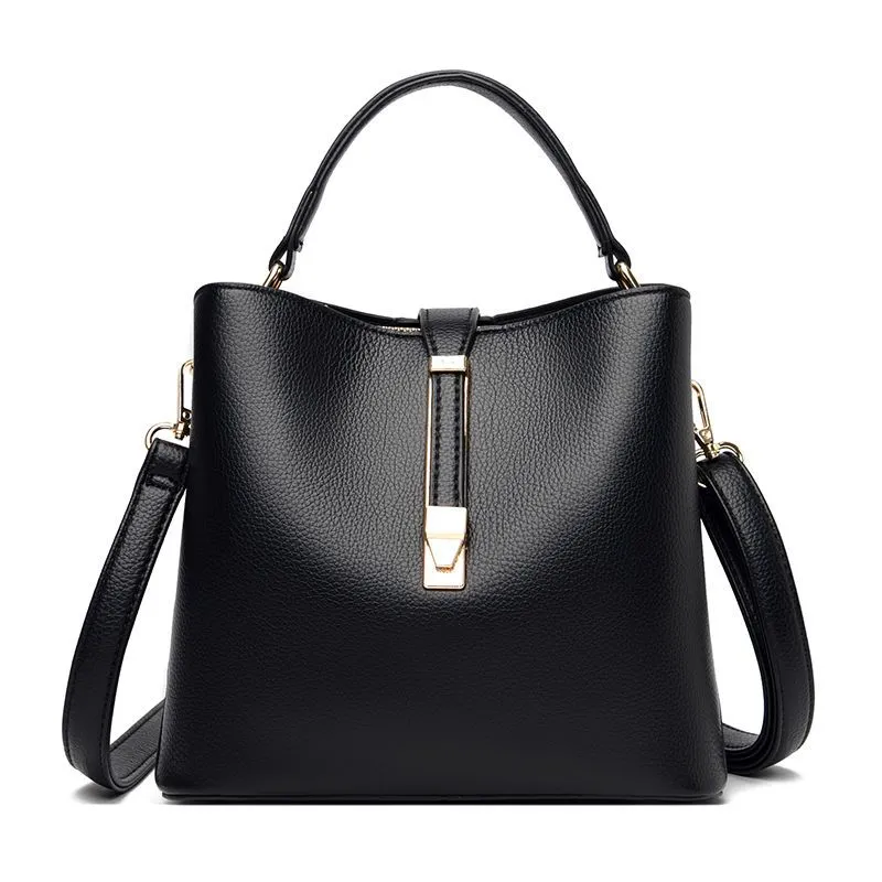 2024 Contrast Color PU Leather Bucket Crossbody Tote Bag for Women Versatile Shoulder Bag with Pull Straps