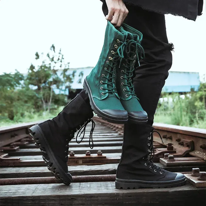 Mens Mid Calf Canvas Lace Up Mens Black Army Boots High Top Sneakers For Military Work And Jungle Mountaineering 240903 From Ping03 24.52 DHgate.Com