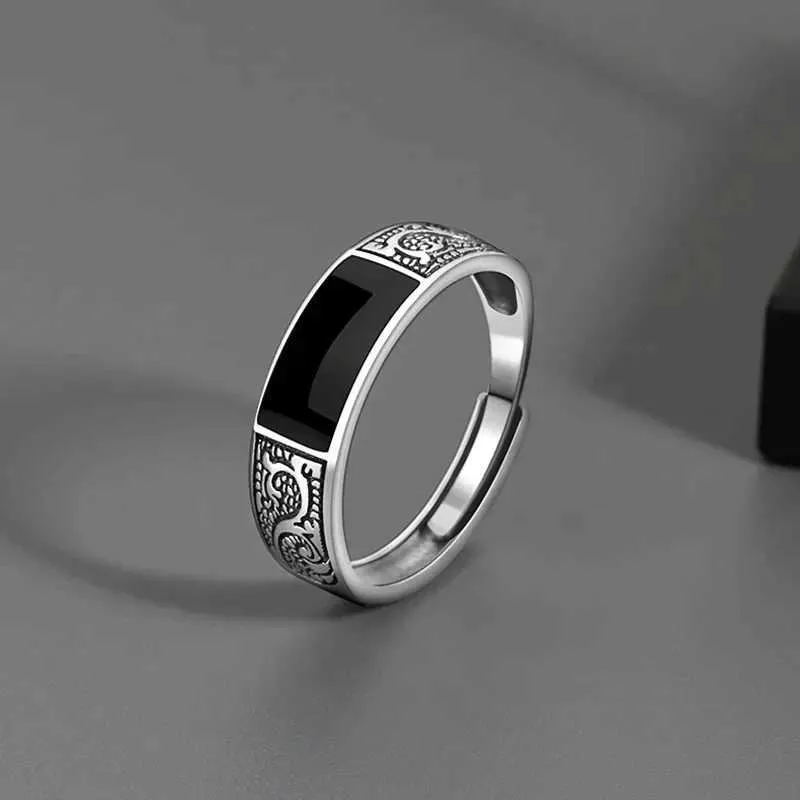 Retro Dragon Pattern Titanium Steel Open Ring Adjustable Hip Hop Single ...