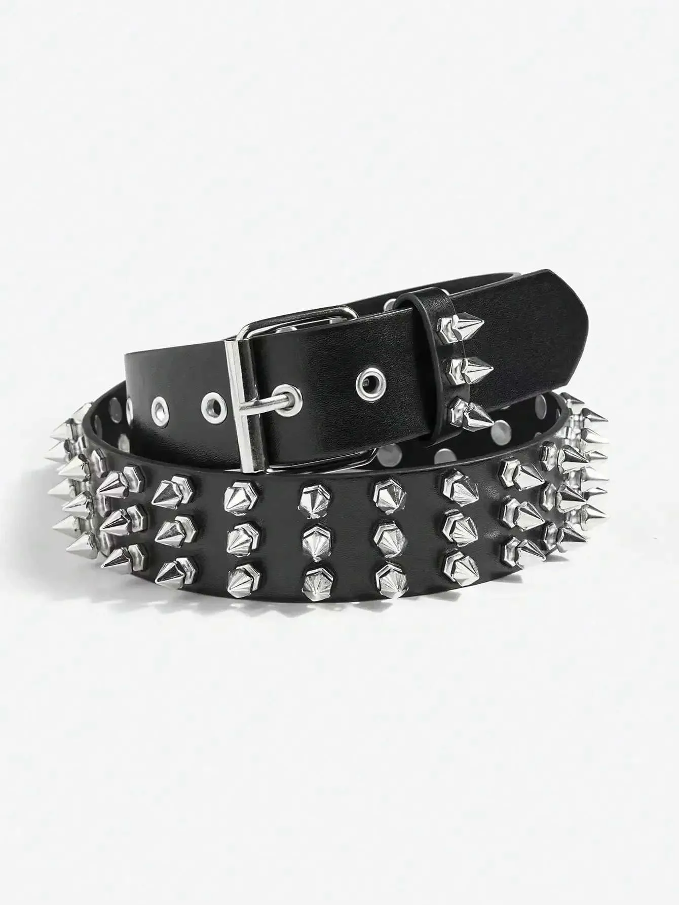 HEAVY Silver Punk and  Black Leather Belt Grey Pyramid Studded Leather Belt Punk – shop.AxeDr.com main image 2