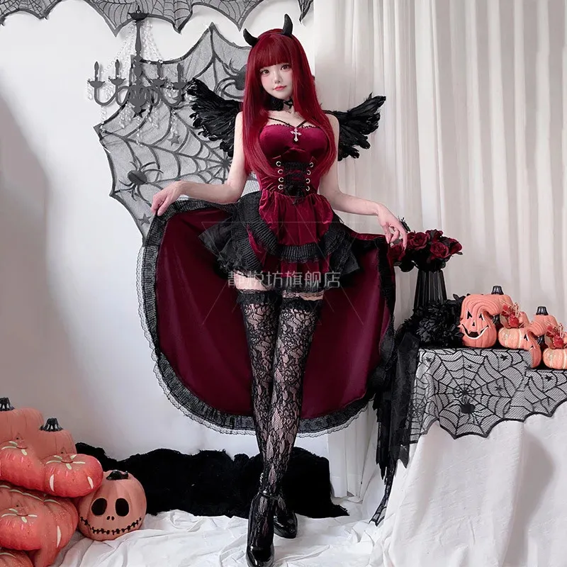 Women's Deluxe Halloween Vampire Devil Costume – Gothic Fancy Dress In Sizes S-2XL 4 thumbnail image