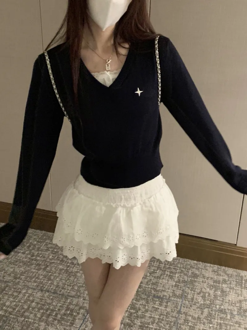 Sweet Lace Embroidered Ball Gown Cute Mini Skirts With Elastic 