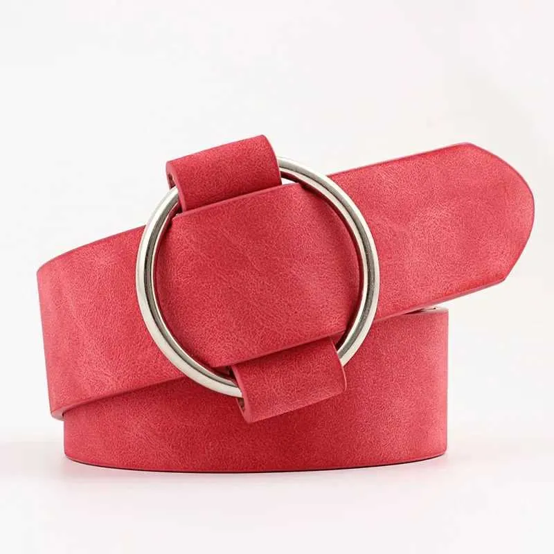 Womens genuine leather strap belt with golden round metal  display picture 2