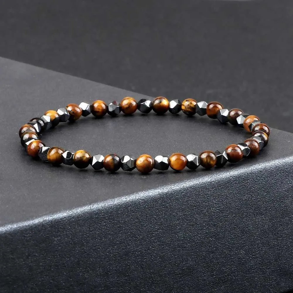 Natural Hematite Bracelet – Stretch Stone Bead Bangle For Men & Women, 4mm Black Beads