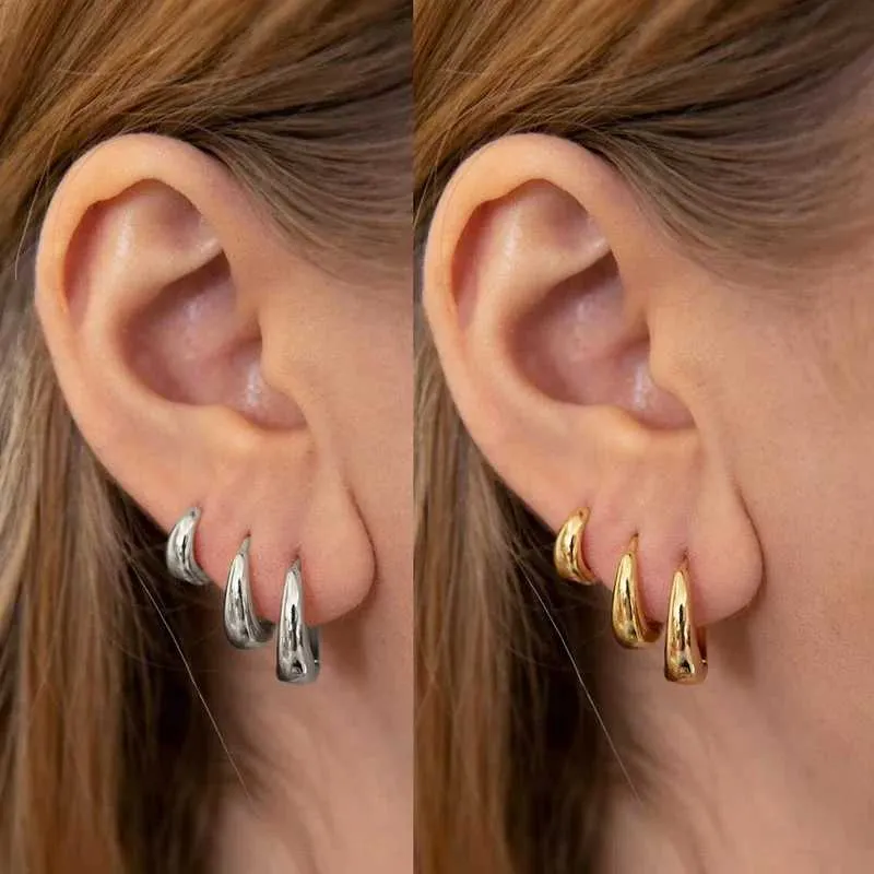 Steel Black Huggie Earrings With Dangling Triangle Chain - Men & Women, 2pcs, Stainless Steel - View #3