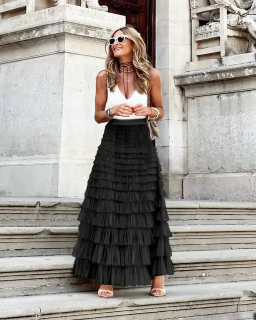 Maxi skirt women casual ball gown long tulle skirt with empire waist and  tiered design for spring daily wear from Dhgate Plus size Dresses - price  22.81