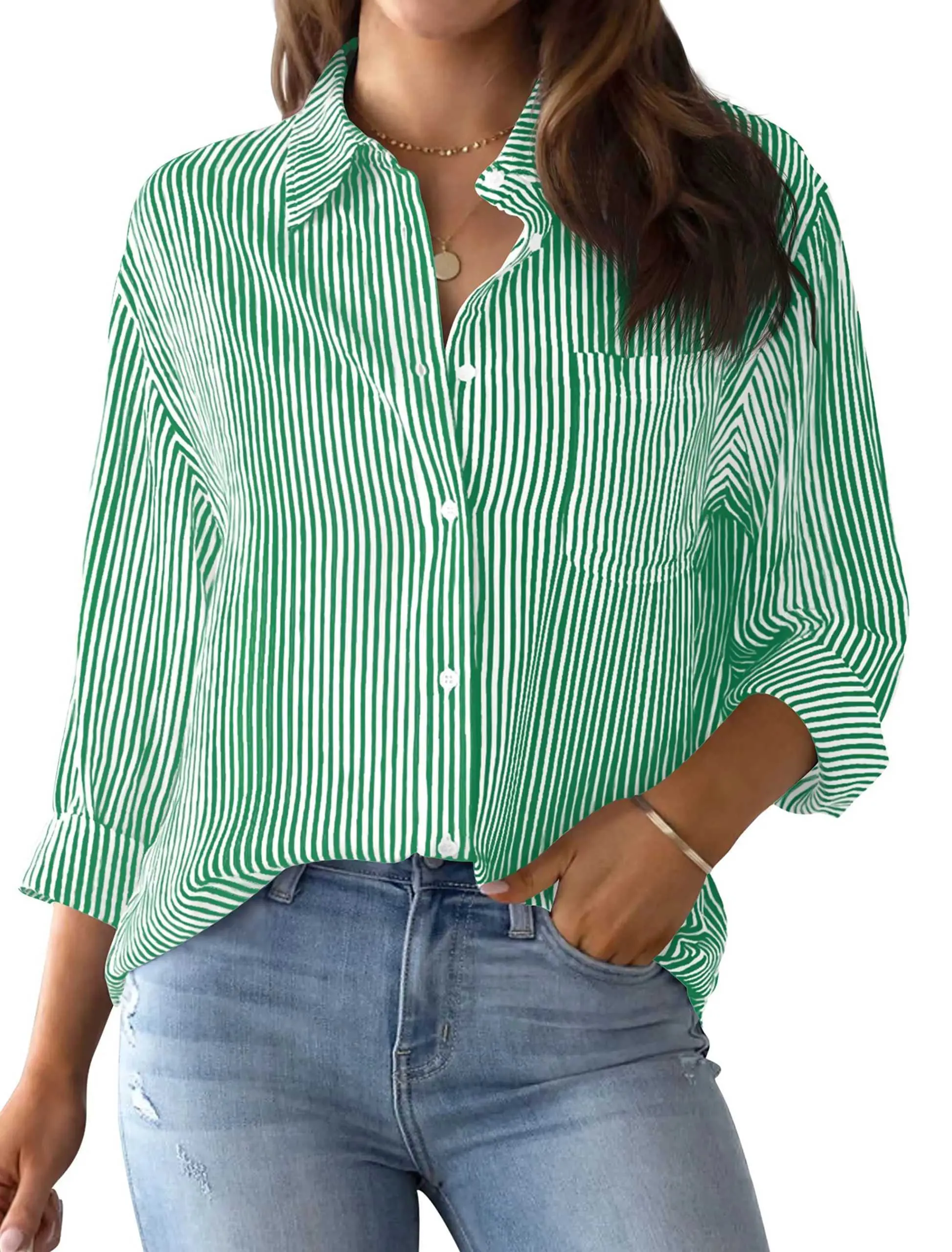 売れ筋商品|||ホルストンヘリテイジ カットソー トップス レディース Women's Striped Collared Button-Front Shirt Regent Stripe Namifin Womens Button Down Shirts Striped Classic Long