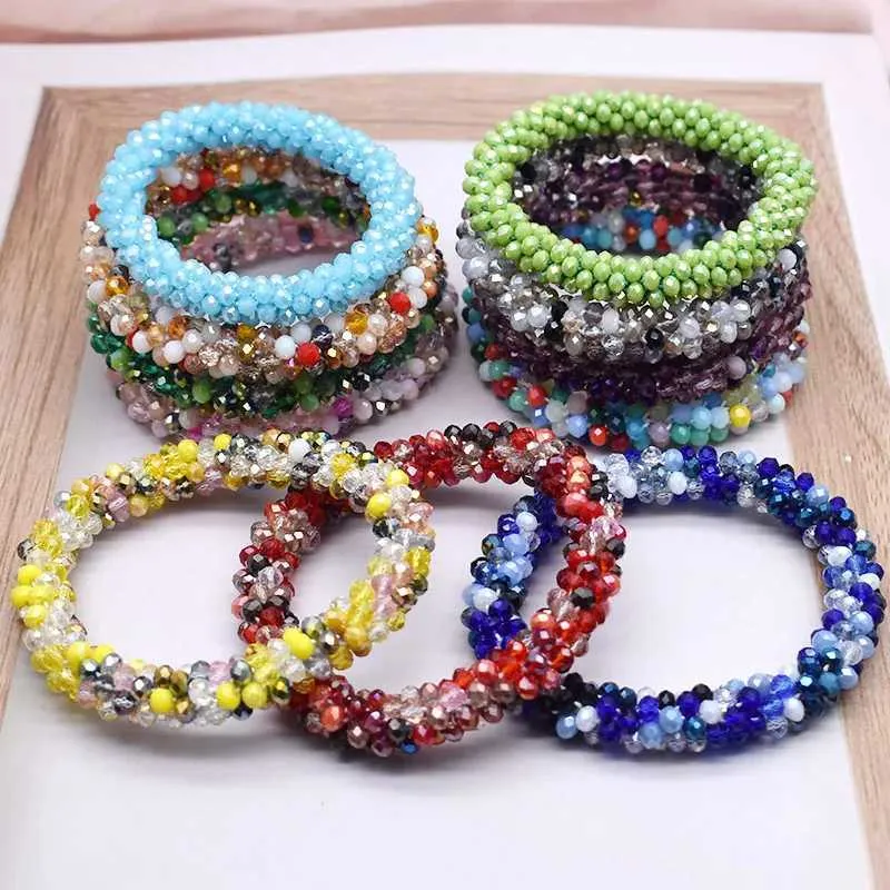 Glass Bead Bracelet Hair Tie Set: Elastic Scrunchies, Ponytail