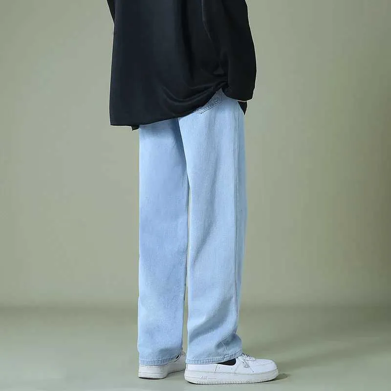 Baggy Denim Pants for Men Drawstring Elastic Waist Wide Leg