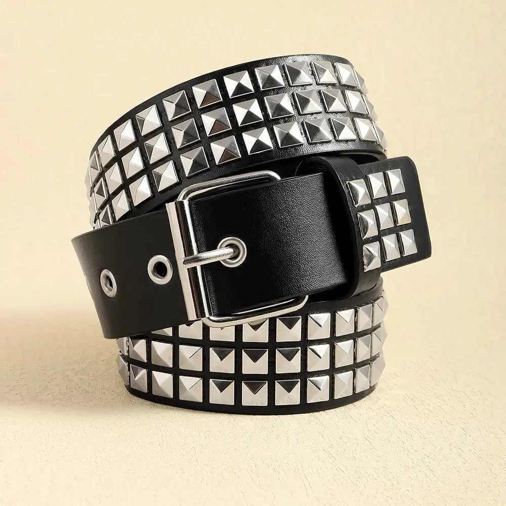 Ceinture Punk Rock Cloutée Rivets Pyramidaux Argentés – Style Y2K Gothique En Cuir PU Noir – Homme Femme Cosplay Quotidien