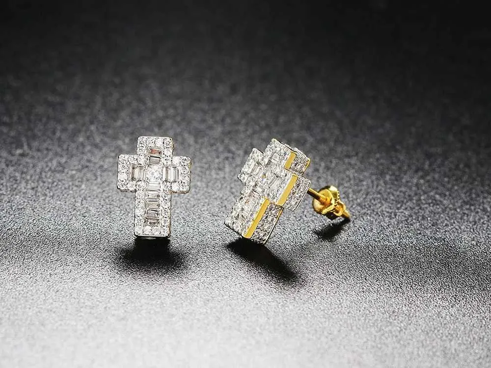Orecchini croce punk di lusso zirconia oro uomo donna_voghion.com