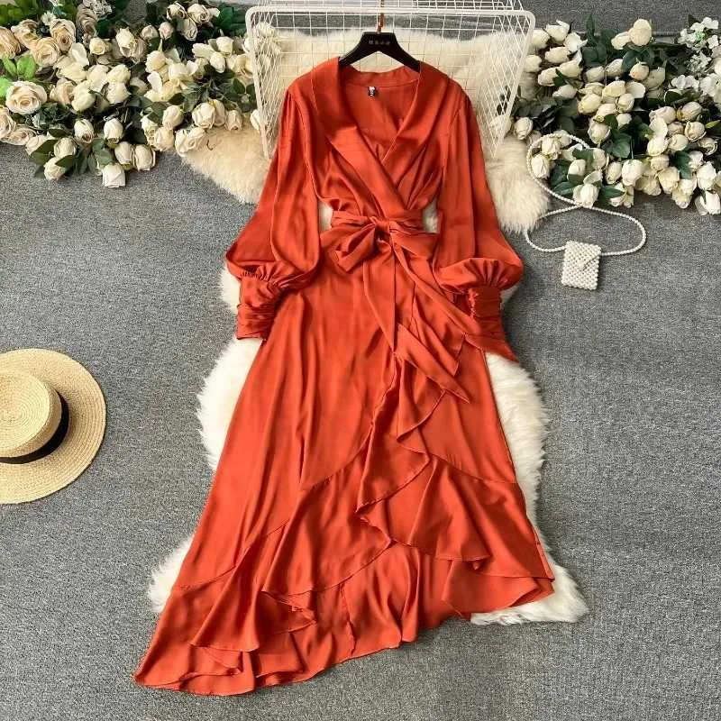 asymmetrical feather dress Bebe Women's Satin Ruffle Maxi Lace Up Back main image 1