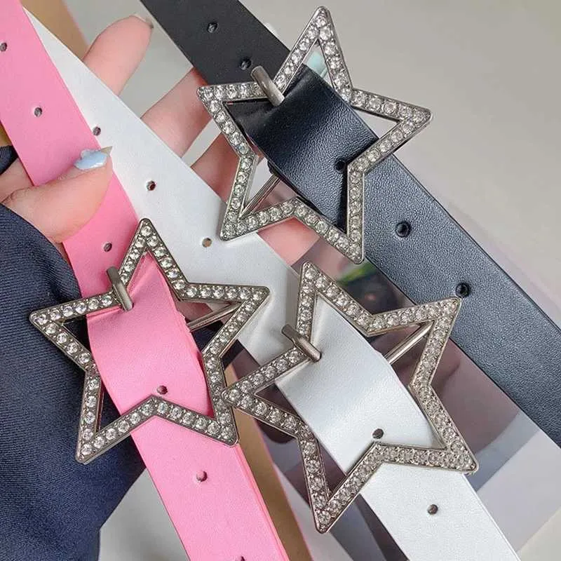 Pink Pu Leather Diamond Star Buckle Belt for Women - Y2K  display picture 3