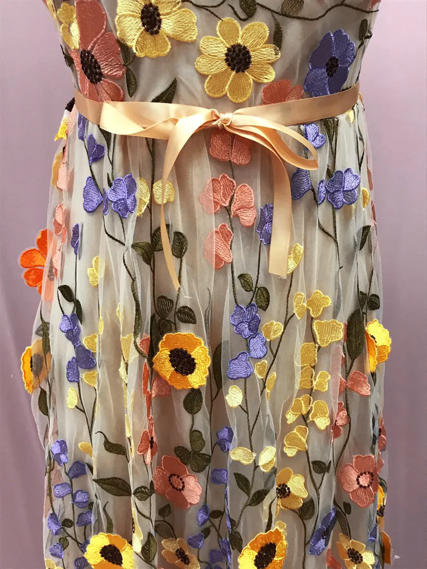 sachin and babi light blue dress Oriental inspired chiffon sheer dress with floral embroidered details in  both front and back // bust: 35 ; waist: 32 ; length: 48 Mine: 650 main image 1