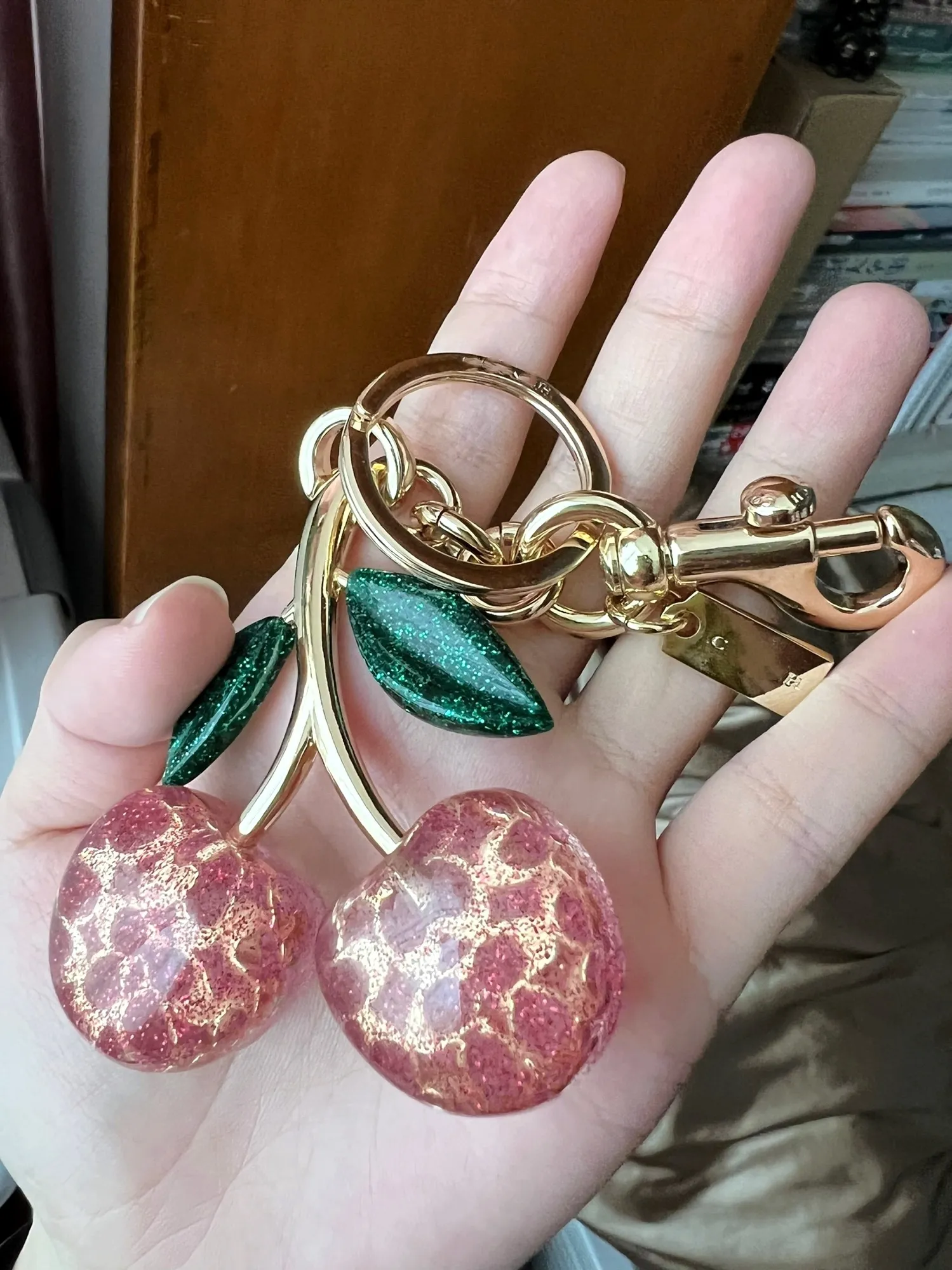 Cherry Charm Bag Charm Keychain Accessory with 18K Gold Plated