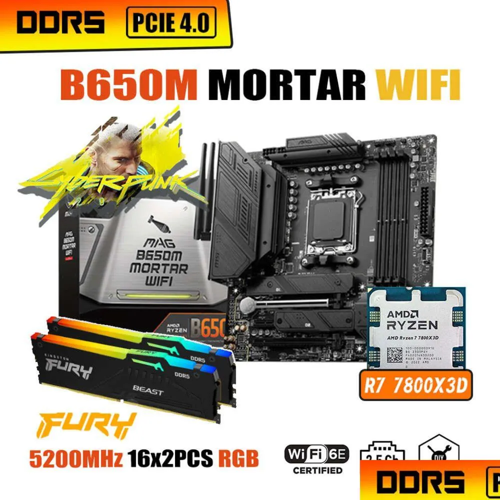 Motherboards Combo Msi Mag B650M Mortar Wifi Ddr5 Motherboard Am5 With Amd Ryzen 7 7800X3D Processor Kit Fury 5200Mhz 16G X2 Rgb Memor Othbz