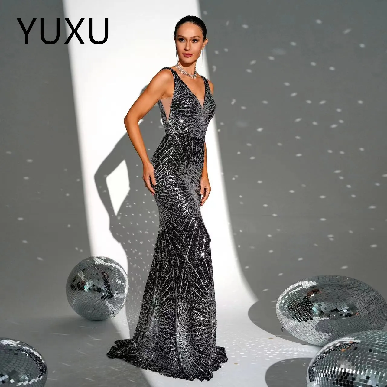 green emerald velvet dress Stunning Silver Sequin Strapless Lace-up Trumpet Long Prom Dress main image 0