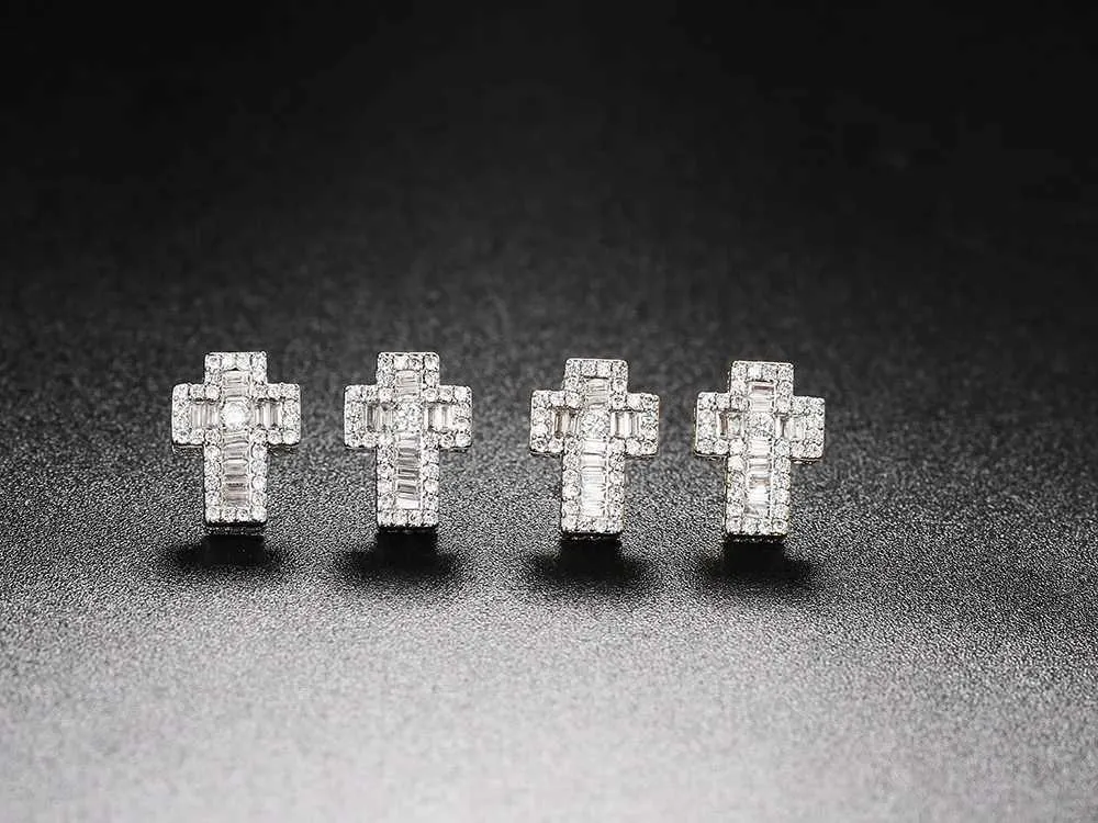 Orecchini croce punk di lusso zirconia oro uomo donna_voghion.com