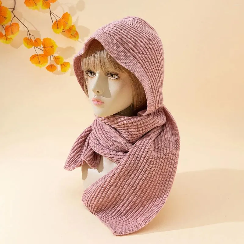 Warm Knit Hooded Scarf for Women Thick, Cozy Pullover with Pom Poms