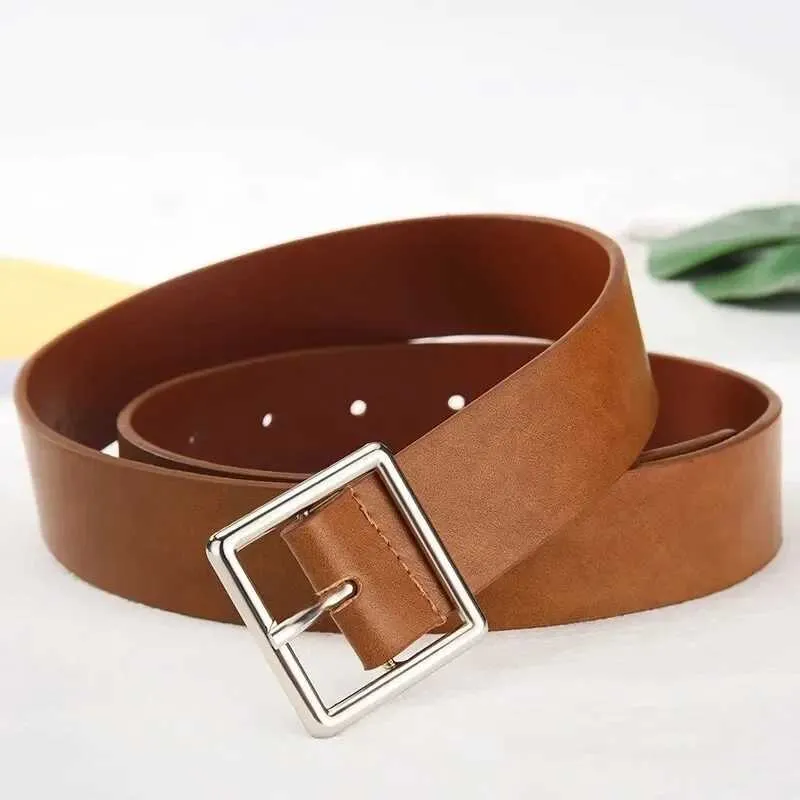 Mens & Womens Retro PU Leather Square Buckle Jeans Belt