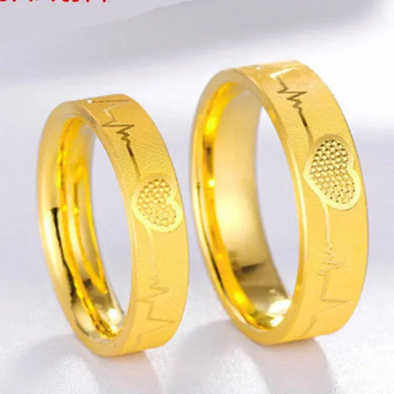 24K Pure Gold Couple Rings Heart-Shaped Buckle Closure, Solid