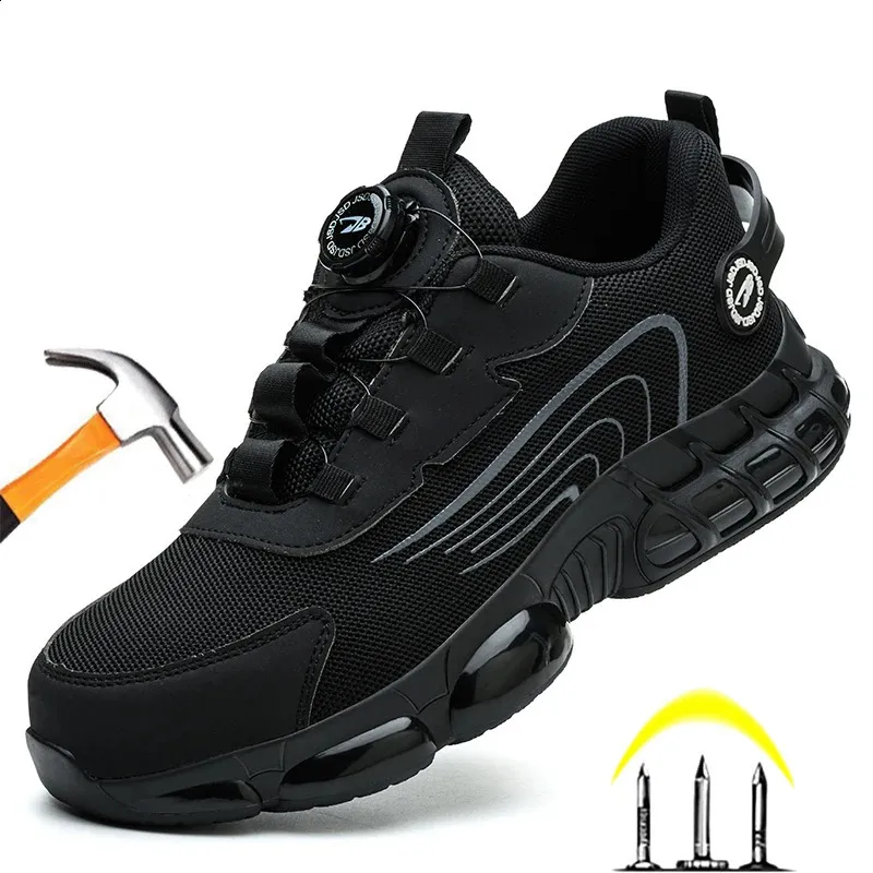 Rotating Button Safety Shoes Men Steel Toe Sneaker Air