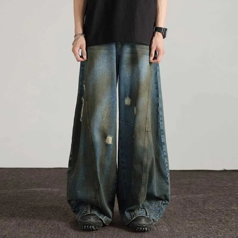 パンツ no mass prod BROKEN BAGGY JEANS DFGIGT Mens Womens Lightweight Ripped Baggy Jeans Summer
