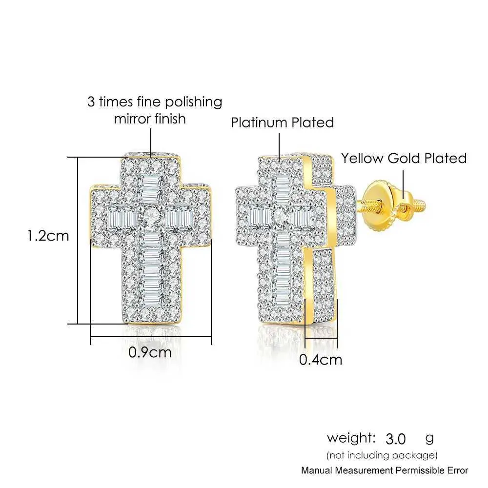 Orecchini croce punk di lusso zirconia oro uomo donna_voghion.com