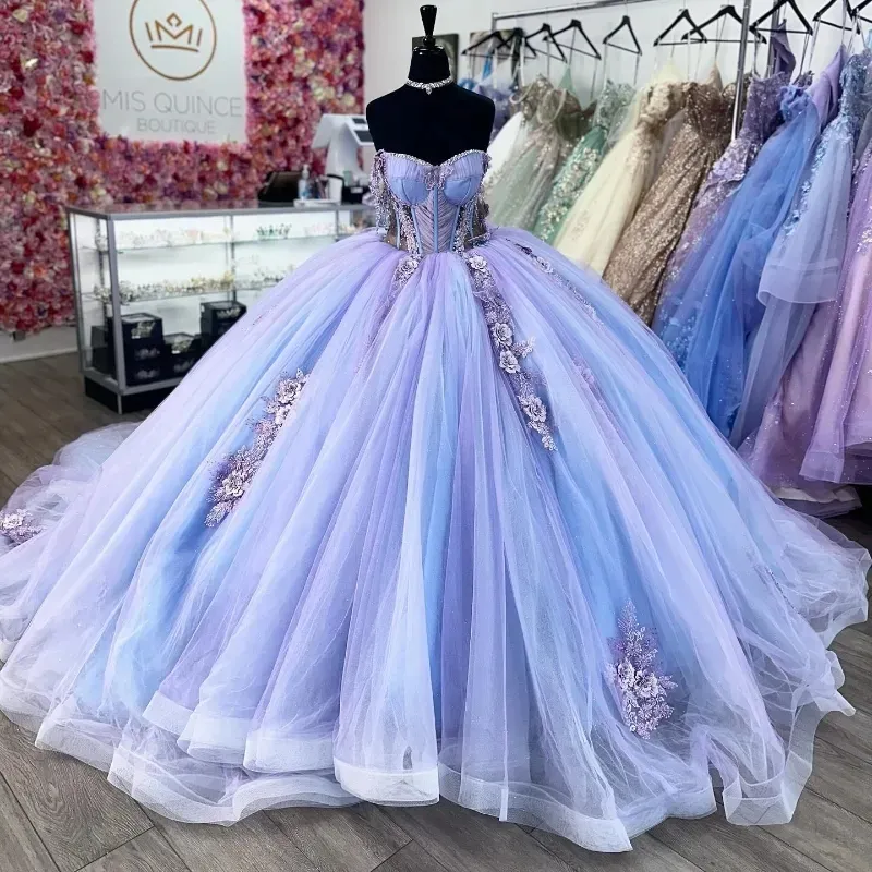 Lilac Off-the-Shoulder Quinceanera Dress with Lace Appliques, Beads, and  Tulle - Corset Back, Lace-Up Closure from Dhgate Quinceanera Dresses -  price 298.66
