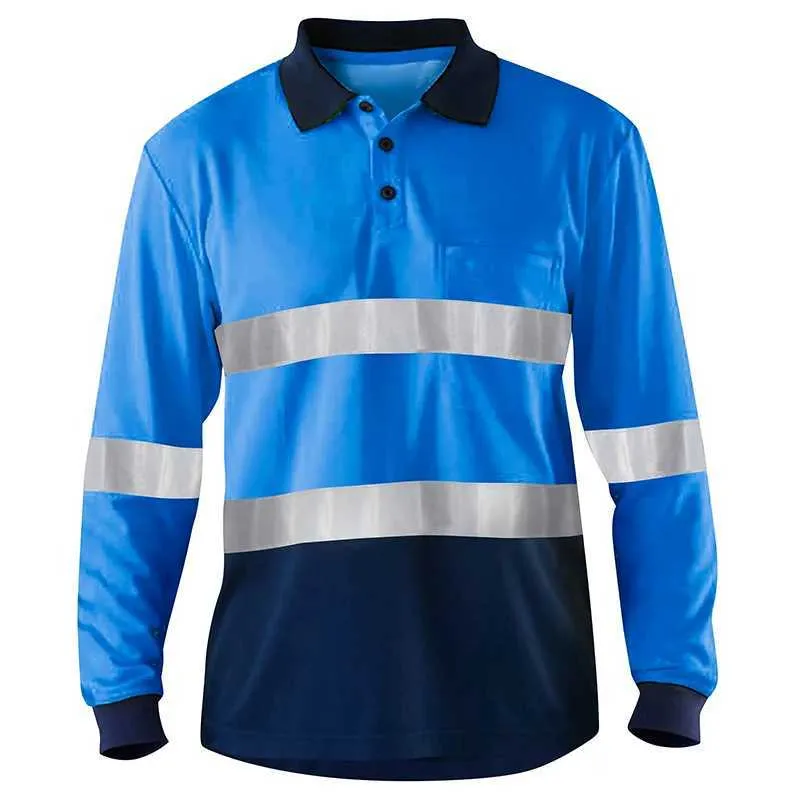 Men's Reflective Long Sleeve Quick-Dry Polo Shirts Hi Vis Safety  Workwear, Two Tone Construction Clothes