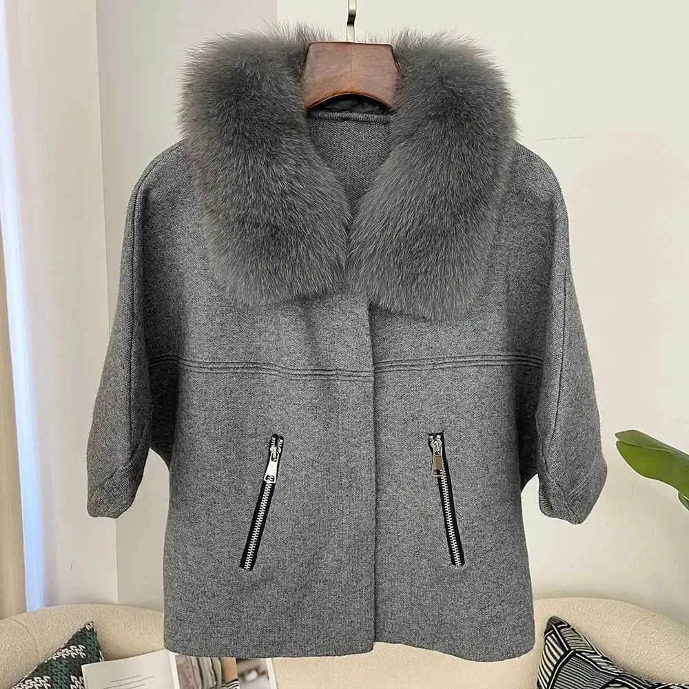 Women's Cozy Knit Sweater with Faux Fur Collar and Short Fur Jacket  Autumn/Winter 2024