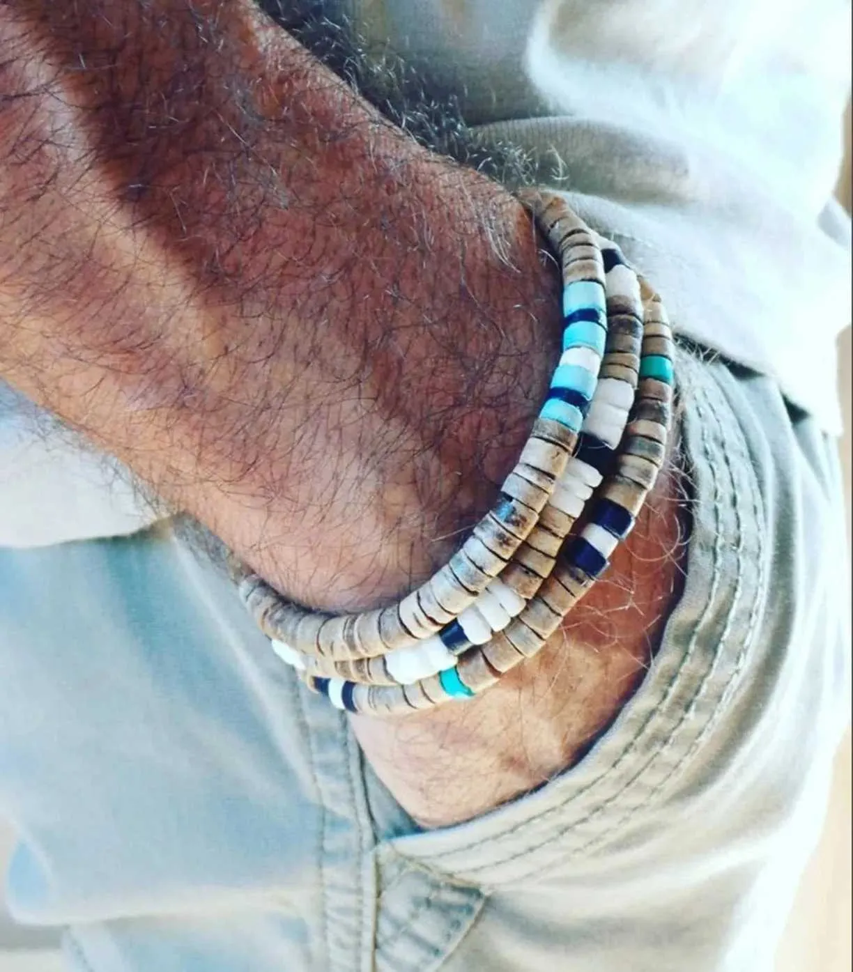 Mens Beaded Surfer Bracelet Stack Pack Stretch Boho Bracelets Natural Stone