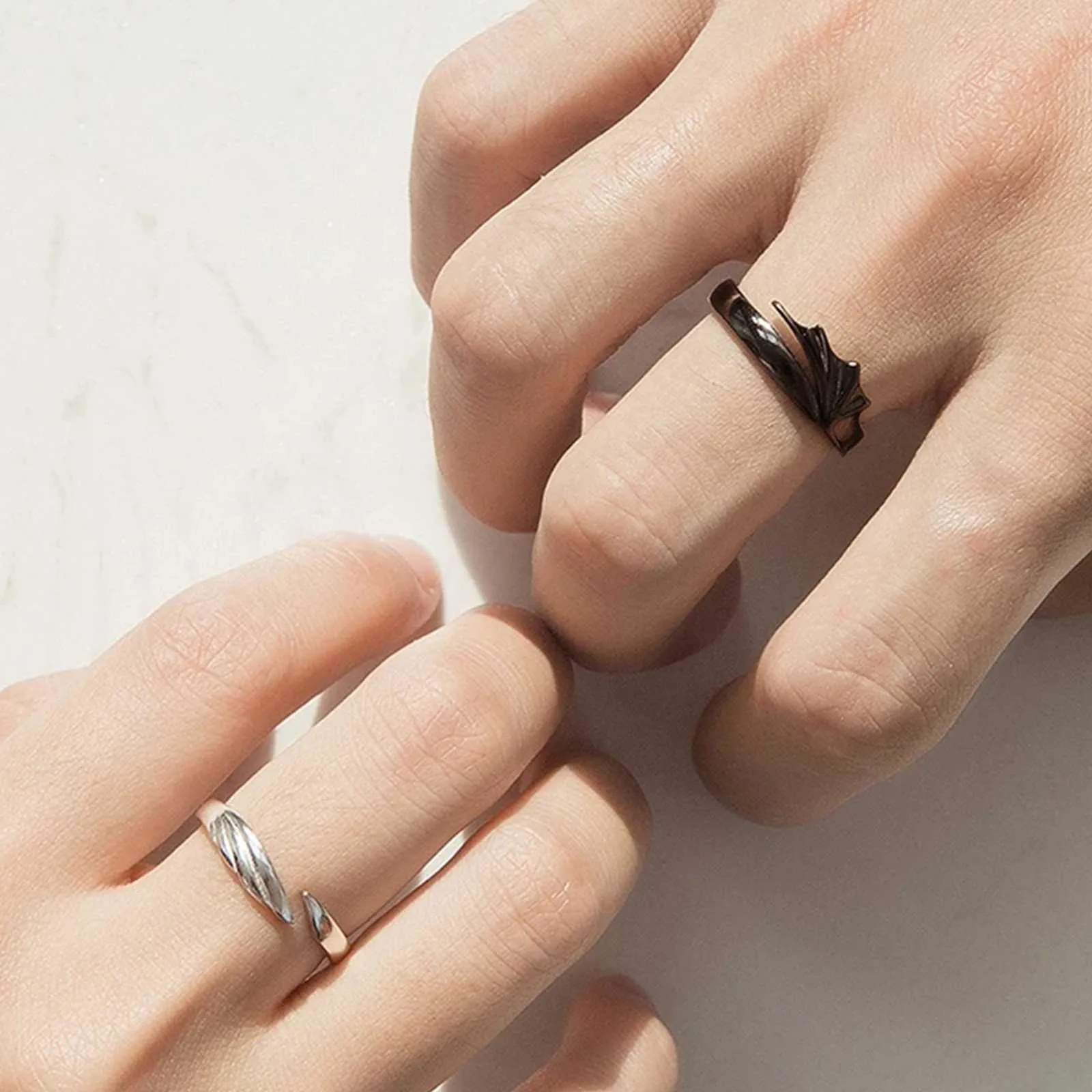Sun And Moon Couple Rings Set Adjustable Rings Black White