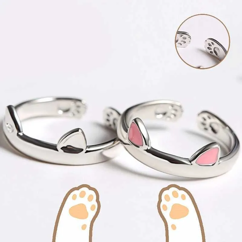 Adjustable Cat Paw Ring Set - 2 Cute Y2K Animal Finger Rings for Women ...