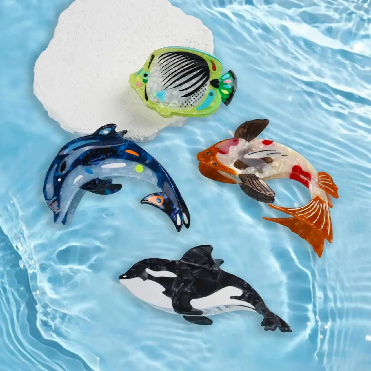 Whale Hair Claw Clip Hair Clip Marine Catch Barrettes Hair Adornment Hair Orname Ocean Sea Blue Whale Sardine Acetate Fish Shark Hair Claw  main image 2