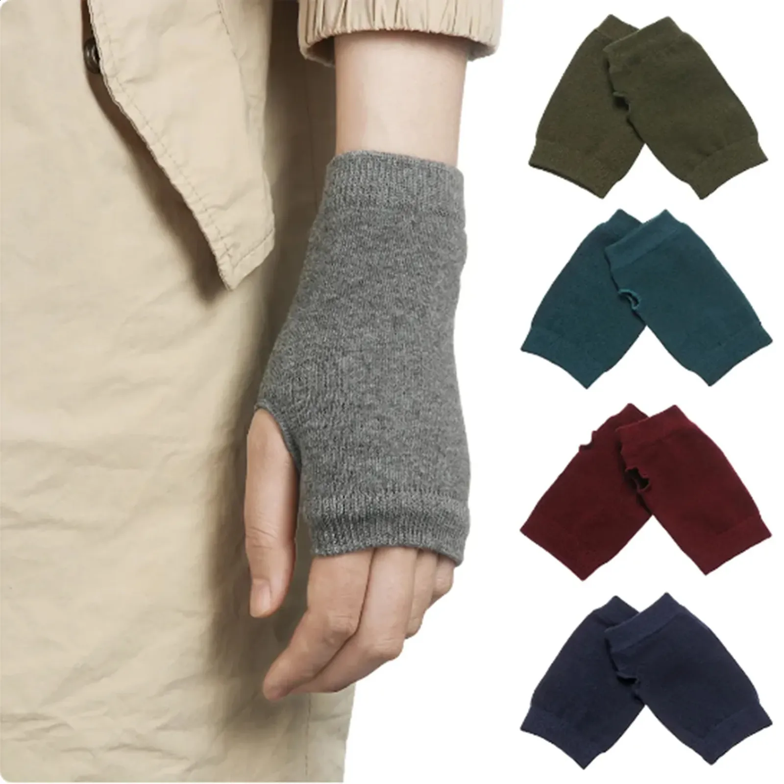 2Pcs Winter Arm Warmers For Women - Long Fingerless Knit Mitten Gloves With Thumb Hole