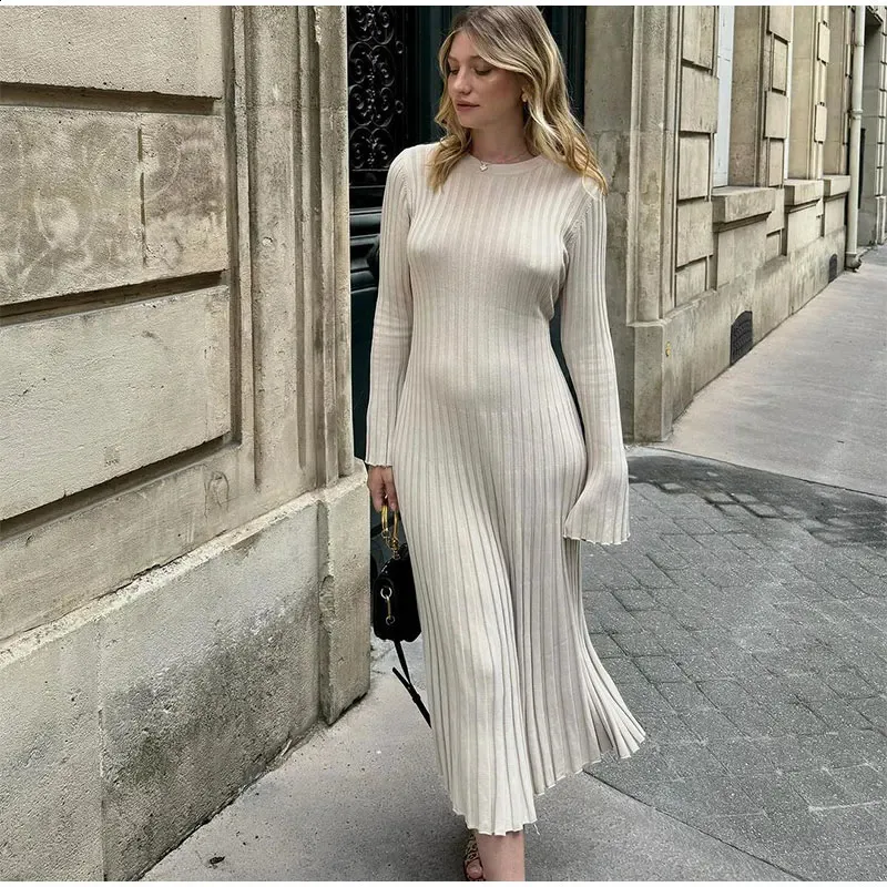 open lace back dress COS Pleated Knitted Maxi Dress