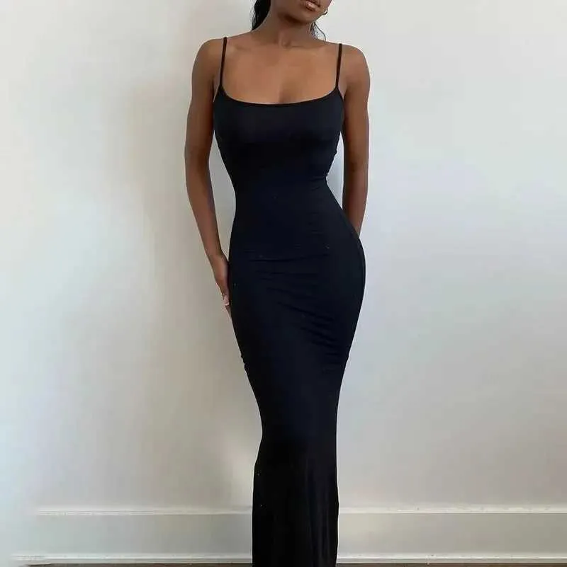 black bodycon summer dress Shapewear Bodycon Midi Dress | Low-Back Square Neck