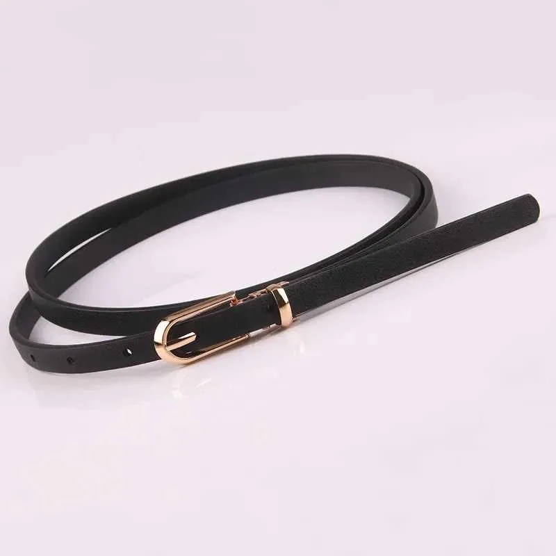 Womens narrow PU belt with golden buckle for jeans daily  display picture 1